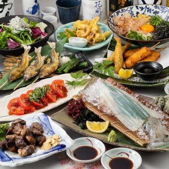 夏宴会【睡蓮(すいれん)】活イカや鮎1本焼、カルビサイコロステーキ等大満足《120分飲み放題付》