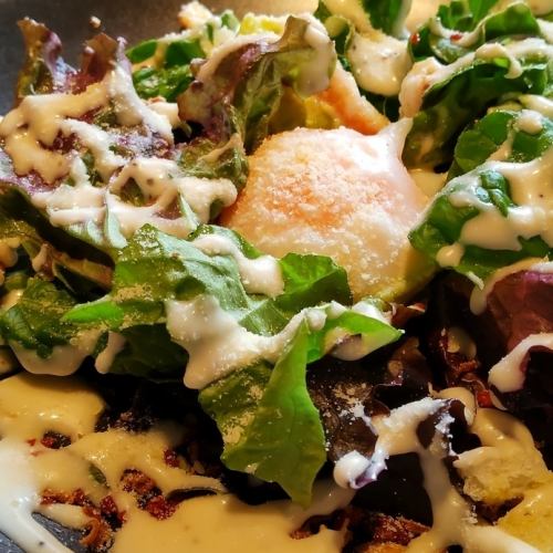 Warm ball Caesar salad