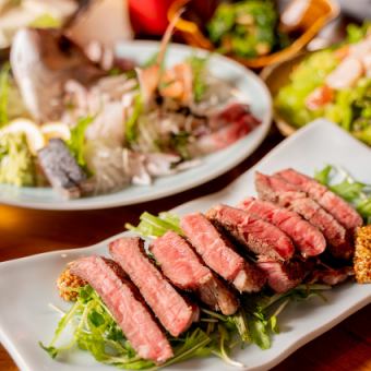 6月・7月【4500円コース】姿付刺盛4種/小イワシ天/ステーキ等 (全8品)※料理のみ