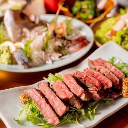 6月・7月【4500円コース】姿付刺盛4種/小イワシ天/ステーキ等 (全8品)※料理のみ