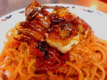 Migratory crab spaghetti with soft shell crab