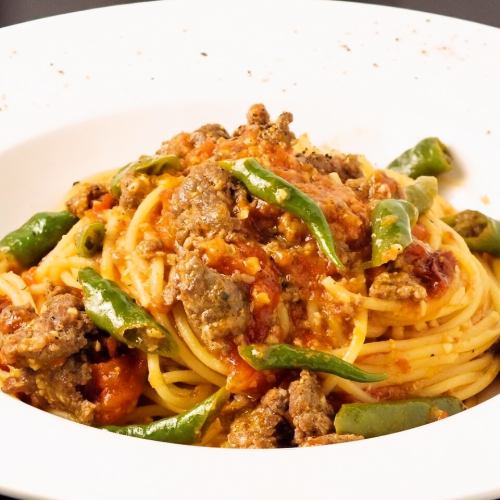 Arrabiata with minced lamb and green chilies