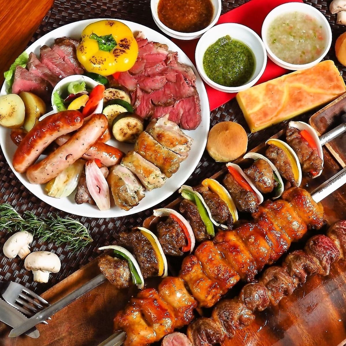 飲み放題付き！厳選20種拘りのシュラスコ食べ放題プランあります