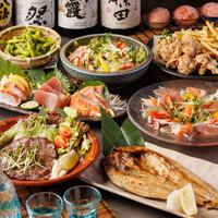 【3H飲放】お刺身三点盛りと厚切り牛タン＆お魚炭火焼含む<全8品>生ビール付飲放5480円⇒4380円 