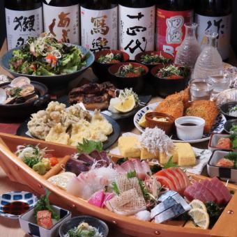 【鮮魚のお刺身＆旬の天ぷら盛り、〆は贅沢な鮭イクラ飯コース】3時間飲み放題付　10品6,000円