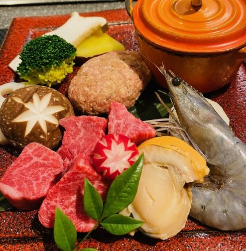[Recommended] Three kinds of teppanyaki diced steak, hamburger steak, and seafood
