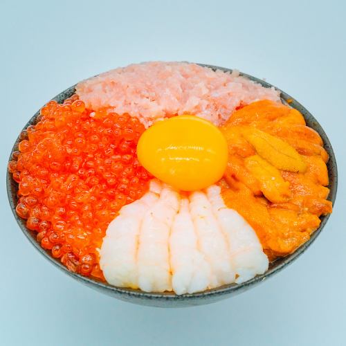 Sea urchin and salmon roe green onion sweet shrimp bowl