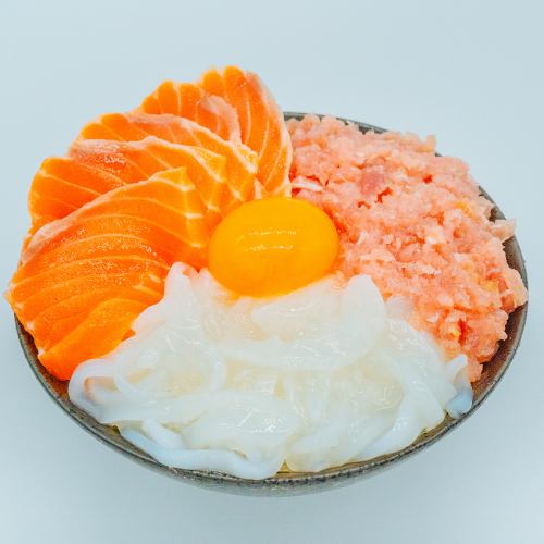 삼색! 오징어 · 파 토로 · 연어 덮밥