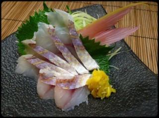 Sea bream sashimi from thread