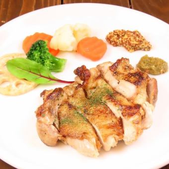 熊本県産大阿蘇鶏のステーキ、ピザ等全7種+2時間飲み放題 4000円(税込)