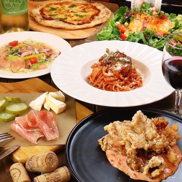 手作り生地の選べるピザ付き全6種＋2時間飲み放題 3500円(税込)