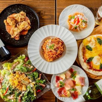 手作り生地の選べるピザ付き全6種＋2時間飲み放題 3500円(税込)