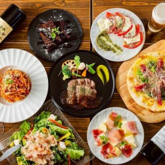 牧草牛の厚切りステーキコース全7種+2時間飲み放題 5000円(税込)