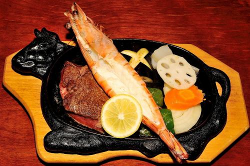 大蝦魚片套餐（・牛排150g・大蝦1只）
