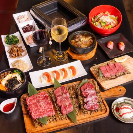 <月～木限定お得コース＞6000円☆2時間生ビール付き飲み放題【雲丹肉+和牛3種盛り合せ付き】