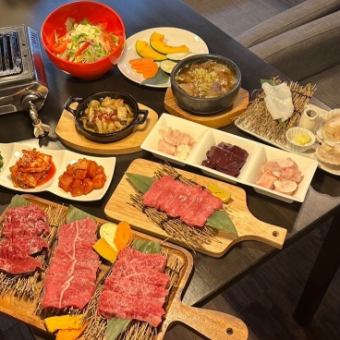  生ビール付2H飲み放題★ボリュームたっぷり満腹コース★6400円【和牛4種　ホルモン3種付き】