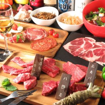 豐盛的套餐★含稅4,600日圓【牛肉、豬肉、家禽4種拼盤】