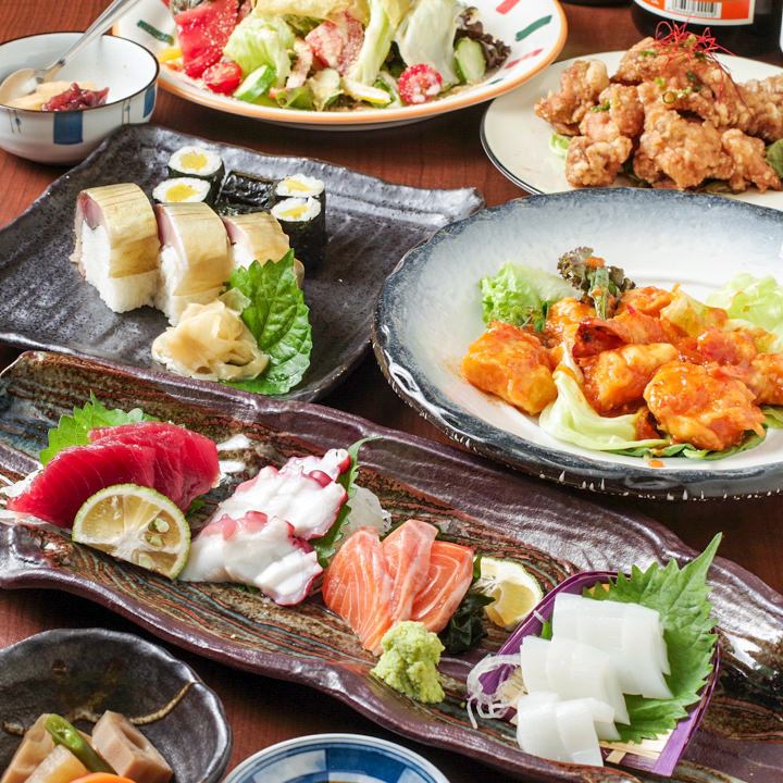 生鱼片、寿司等严选食材的套餐附带2小时无限畅饮4,000日元★