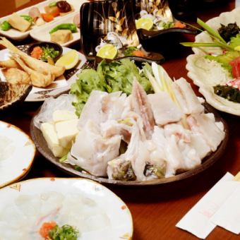 2h 음료 무제한 【초호화! 복어와 냄비 시라코의 큰 낚시 넉넉한 코스(복어 1.5배)】⇒9,900엔