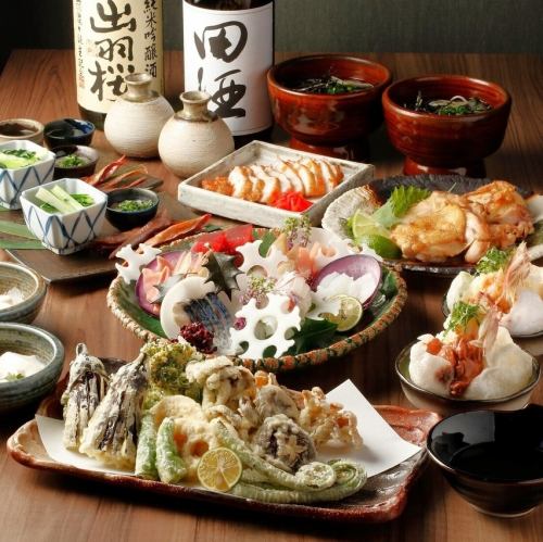 【豪華日本酒を含めた2時間半飲み放題付き！全9品】旬魚、炉端焼き2種、天ぷらが付いたおまかせコース