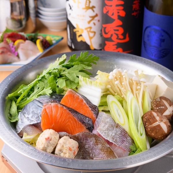 《飲み放題付き》5,000円コース◆お造り3点盛り・アンコウと厳選鮮魚の寄せ鍋が楽しめるプラン