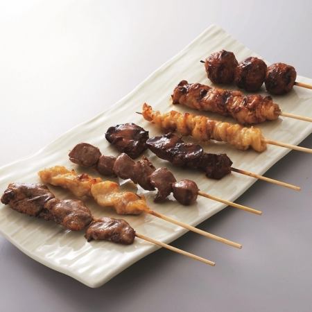 Assortment of seven kinds of grilled skewers