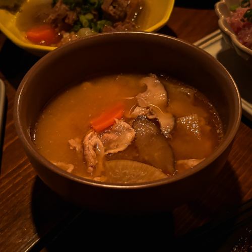 Miso soup with pork and vegetables