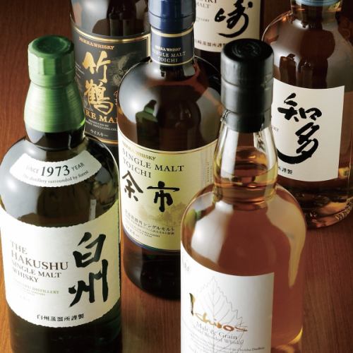 日本のウイスキー各種あります。山崎、白州、知多。イチローズモルトに、竹鶴、余市など。