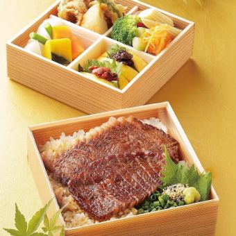 黑毛和牛牛肉三文魚配小菜（3,290日元）