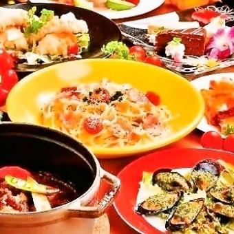 【派對套餐4,500日圓】包含烤牛肉、特色麵食、120分鐘無限暢飲