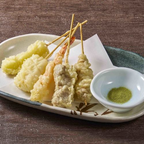 Assorted tempura skewers