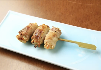 Enoki mushroom skewers wrapped in meat
