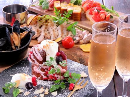 ☆【サプライズ記念日コース】花火付お祝いデザートなど全6品+種類豊富な180分飲み放題付4500円