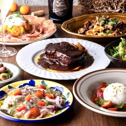 【イタリア郷土料理コース】大皿スタイル前菜3品・ラザニア・メインディッシュ全5品4000円(税込)