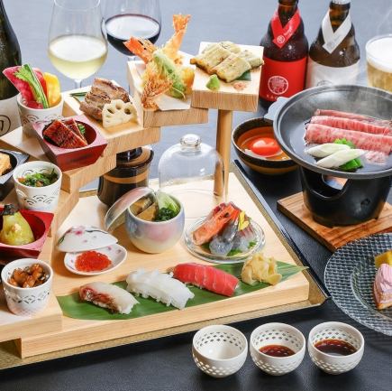 【慶事プラン(電話予約のみ)】旬の八種盛りや国産うなぎ白焼き、鮑酒蒸しとにぎり寿司三種など