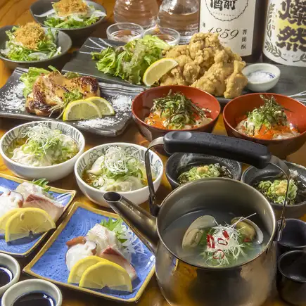 【店主おススメ◎】春菊の水餃子・貝鮮やかん焼き・お刺身3種盛り/9品/120分飲放付/5500→5000円