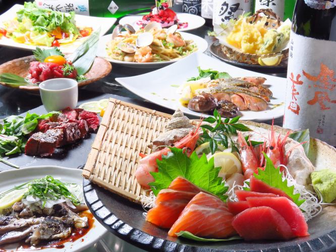 [5月/6月]「新鮮綠色宴會套餐」包括新鮮的魚/炸牛排/天婦羅等10種菜餚2小時5,000日元[無限暢飲]