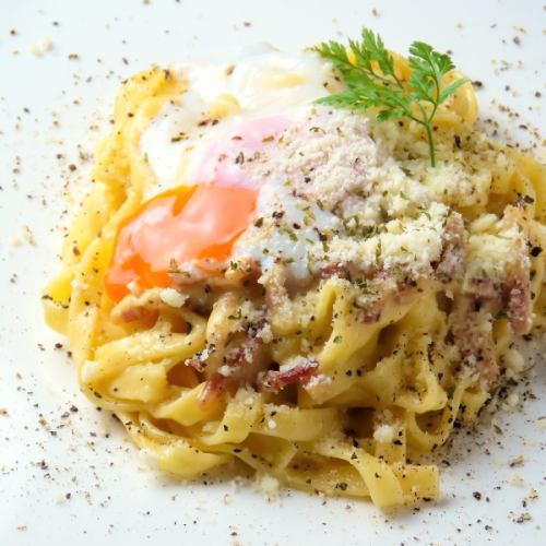 Soft-boiled egg carbonara