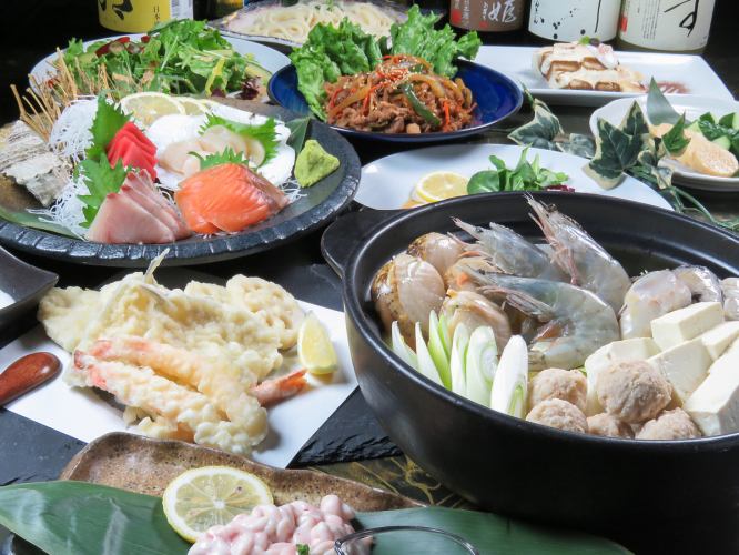 [From January 13th] "Seven Lucky Gods Course" Fresh fish platter/Selectable hot pot/Dessert etc. 10 dishes total, 2 hours [All-you-can-drink] 5,000 yen