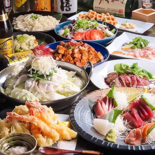 [November - January 12th] 'Miyabi Course': Fresh seafood platter / Grilled beef / Hot pot / Tempura (10 dishes total) with 2 hours of all-you-can-drink for 5500 yen