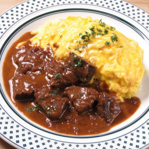 Beef tongue stewed omelet rice