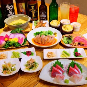 3 hours of all-you-can-drink included!! 10-course Hinata course including fresh vegetable zaru and shochu-steamed Amakusa pork 6,000 yen (tax included)