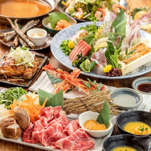 体力你可以选择烤火锅、海鲜沾丼♪【豪华套餐】8道菜5,000日元3小时无限畅饮