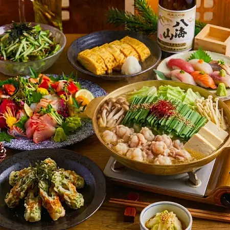 鮮魚2種盛に出汁焼き、メインは2種から選べるお鍋♪【厳選コース】 9品 5,000円 2.5時間飲み放題