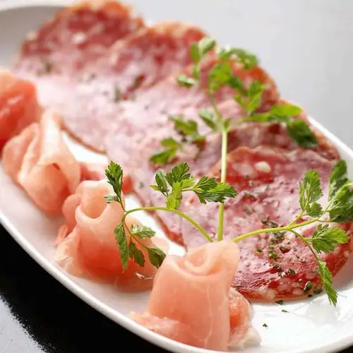 Assortment of raw ham and salami