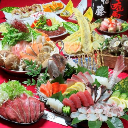 【宴会におすすめ！】120分飲放付！お刺身盛や黒毛和牛カルビ鉄板など全8品⇒5000円(税込)