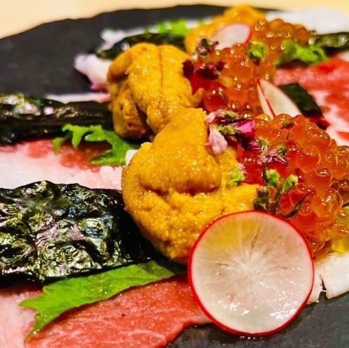 Sea urchin x corn x salmon roe