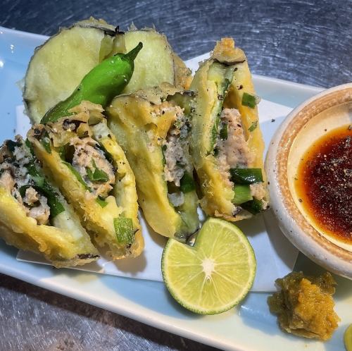 Eggplant gyoza tempura
