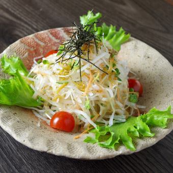 Radish and fried small sardine salad