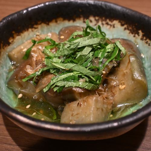 Deep fried eggplant in soy sauce